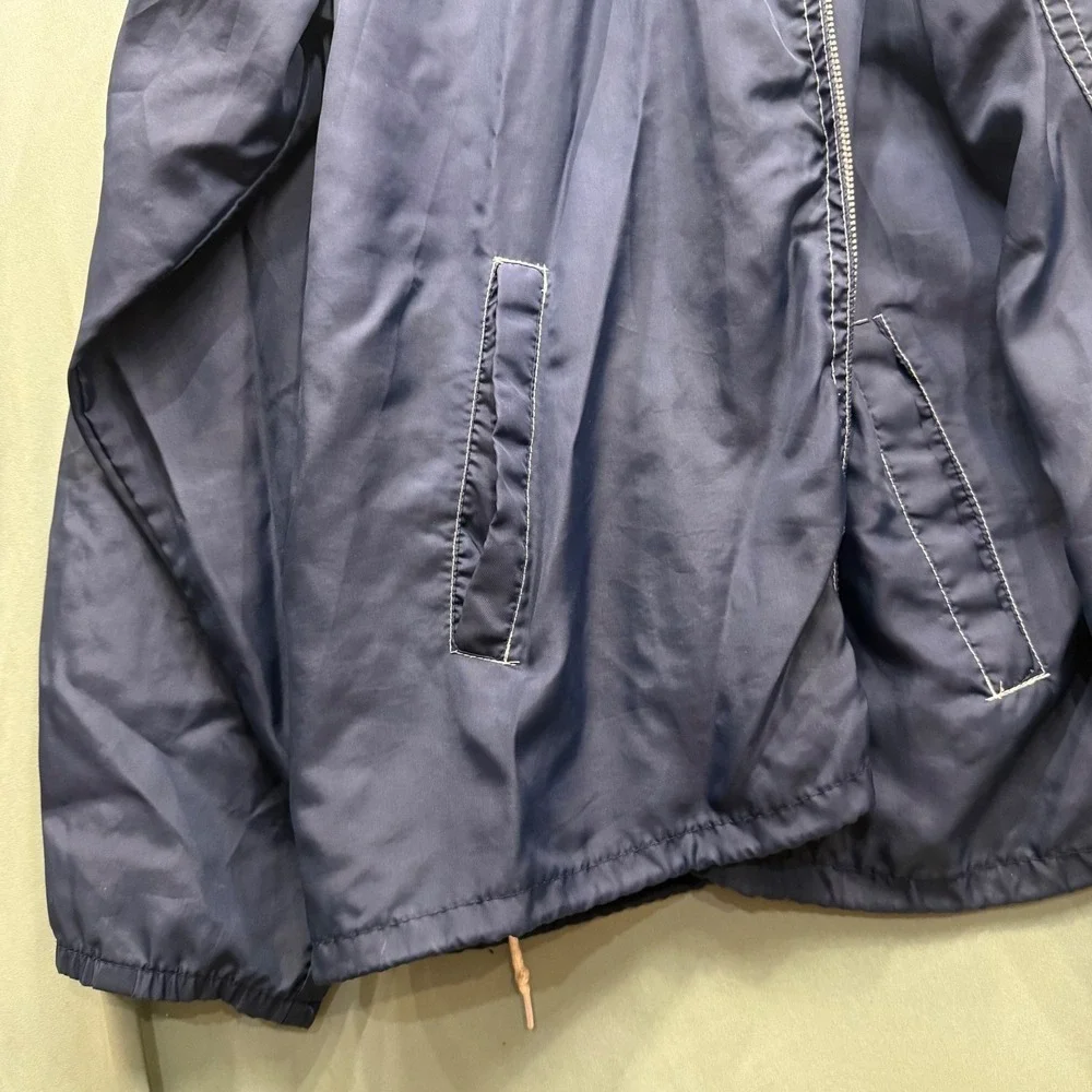 Vintage 70's Sears Blue Nylon Windbreaker Mens Large Full Zip Hooded Outerwear